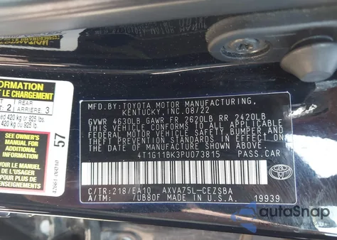 2023 Toyota Camry Se Awd from USA, damaged, VIN 4T1G11BK3PU073815